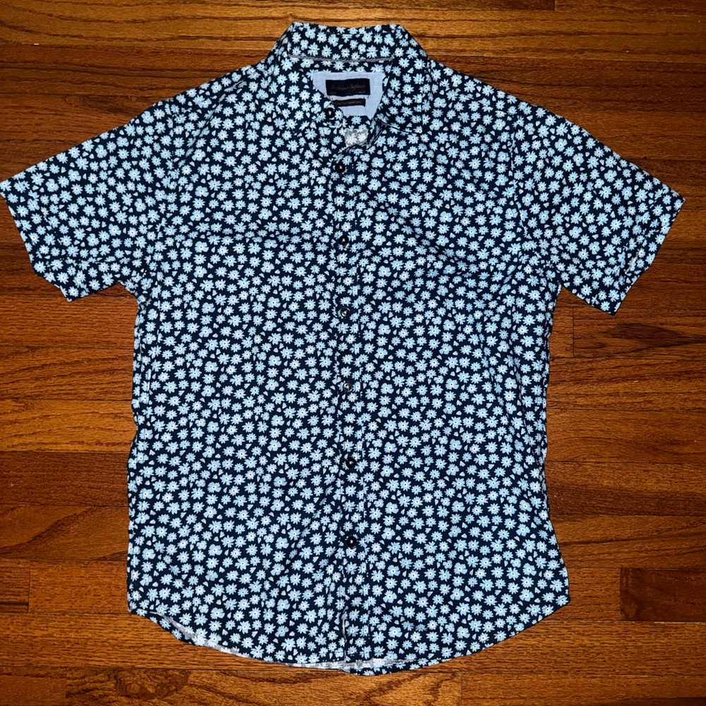 Men's Short-Sleeve Navy Floral Button-Up Shirt